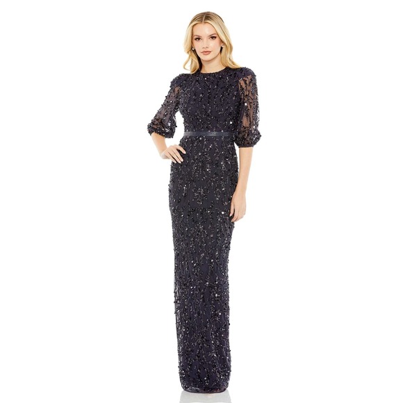 Mac Duggal Navy Sequin Maxi Dress